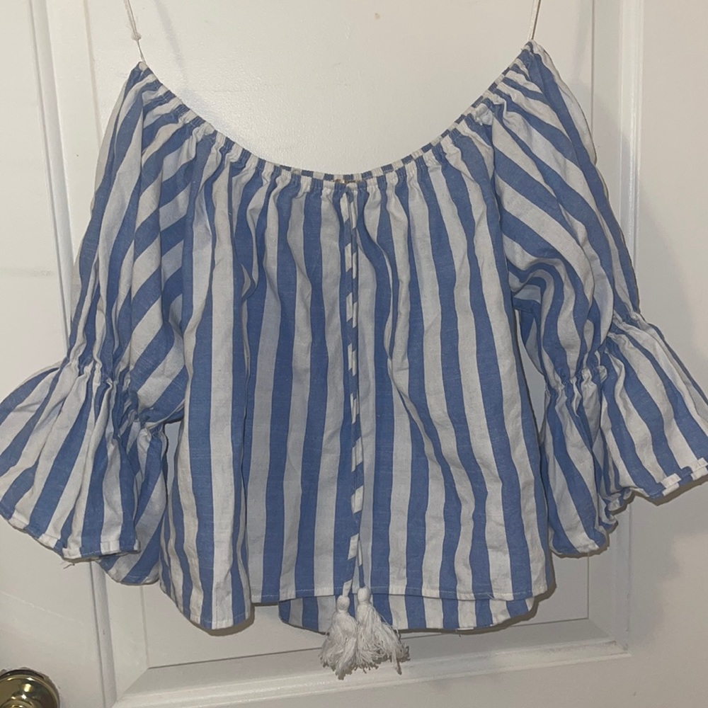 Ecru lab white and blue striped off shoulder top
